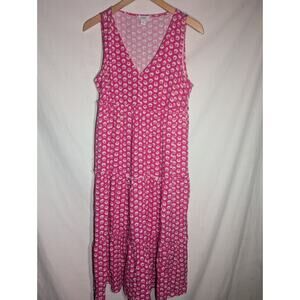 J. Crew Women's Pink Floral Print Tiered Maxi Swing Dress Size 6 V neck ruffle